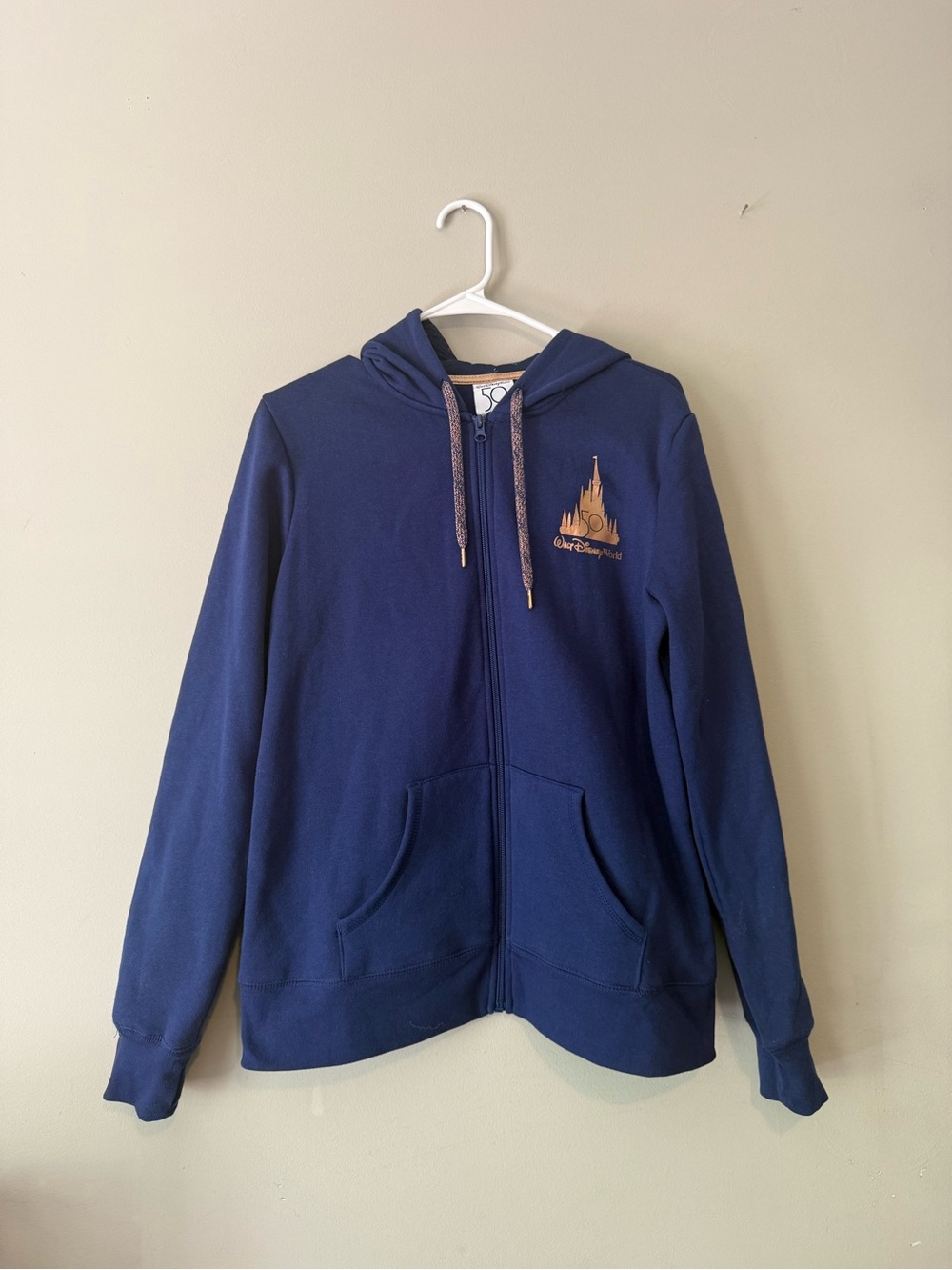 Disney 50 Anniversary Navy Blue Zip-Up Hoodie L